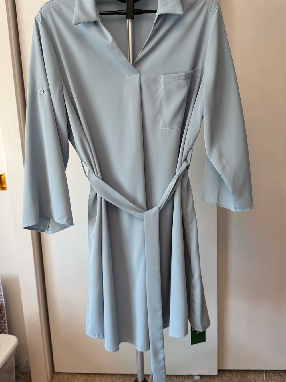 HALARA Light Blue Tie-Waist Midi Shirt Dress